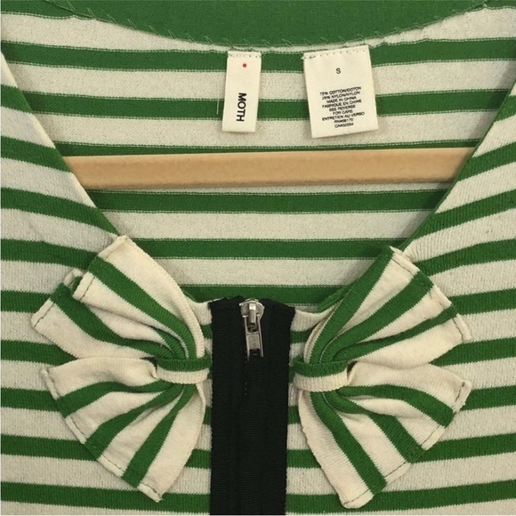 Anthropologie Moth Green & White Zipper Cardigan Size Small/P Well loved item! - Picture 4 of 9